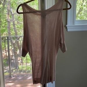 Express pale pink cold shoulder knit sweater.